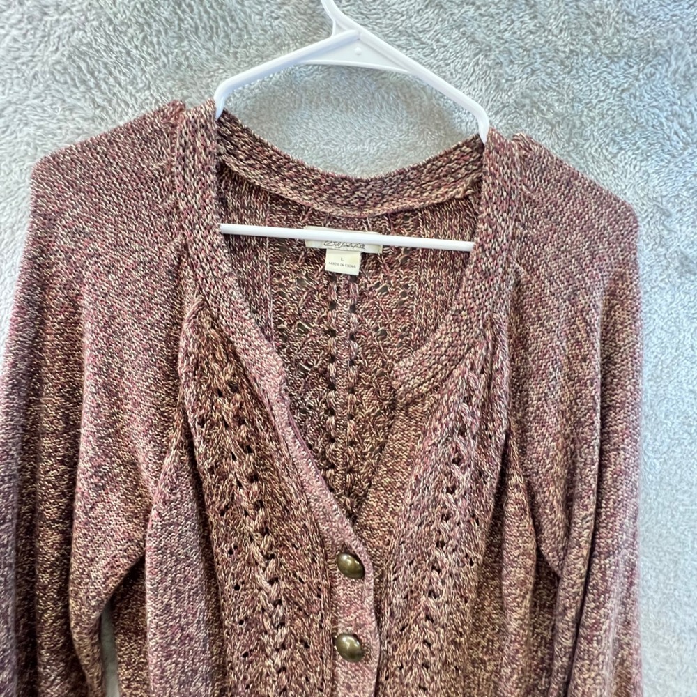 Bob Timberlake Large Maroon Marled Knit Cardigan‎ Button Cottagecore Boho Rustic